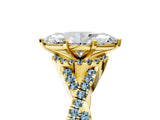 Yellow gold Marquise Cut Diamond with Aquamarine side stone Halo Twist Band Solitaire Prong Setting Ring_29