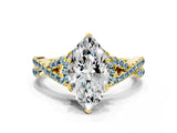 Yellow gold Marquise Cut Diamond with Aquamarine side stone Halo Twist Band Solitaire Prong Setting Ring_36