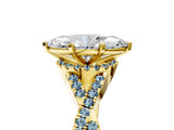 Yellow gold Marquise Cut Diamond with Aquamarine side stone Halo Twist Band Solitaire Prong Setting Ring_41