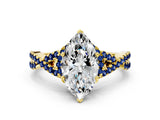 Yellow gold Marquise Cut Diamond with Blue Sapphire side stone Halo Twist Band Solitaire Prong Setting Ring_12