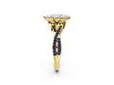 Yellow gold Marquise Cut Diamond with Blue Sapphire side stone Halo Twist Band Solitaire Prong Setting Ring_14