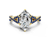 Yellow gold Marquise Cut Diamond with Blue Sapphire side stone Halo Twist Band Solitaire Prong Setting Ring_48