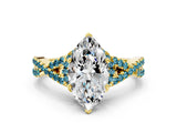 Yellow gold Marquise Cut Diamond with Blue Topaz side stone Halo Twist Band Solitaire Prong Setting Ring_12