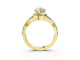 Yellow gold Marquise Cut Diamond with Blue Topaz side stone Halo Twist Band Solitaire Prong Setting Ring_15