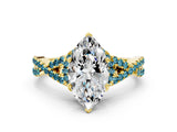 Yellow gold Marquise Cut Diamond with Blue Topaz side stone Halo Twist Band Solitaire Prong Setting Ring_24