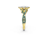 Yellow gold Marquise Cut Diamond with Blue Topaz side stone Halo Twist Band Solitaire Prong Setting Ring_26