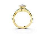 Yellow gold Marquise Cut Diamond with Blue Topaz side stone Halo Twist Band Solitaire Prong Setting Ring_27