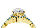 Yellow gold Marquise Cut Diamond with Blue Topaz side stone Halo Twist Band Solitaire Prong Setting Ring_28