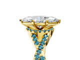 Yellow gold Marquise Cut Diamond with Blue Topaz side stone Halo Twist Band Solitaire Prong Setting Ring_29