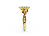 Yellow gold Marquise Cut Diamond with Citrine side stone Halo Twist Band Solitaire Prong Setting Ring_14