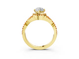 Yellow gold Marquise Cut Diamond with Citrine side stone Halo Twist Band Solitaire Prong Setting Ring_15