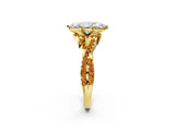 Yellow gold Marquise Cut Diamond with Citrine side stone Halo Twist Band Solitaire Prong Setting Ring_44