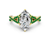 Yellow gold Marquise Cut Diamond with Emerald side stone Halo Twist Band Solitaire Prong Setting Ring_30