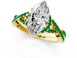 Yellow gold Marquise Cut Diamond with Emerald side stone Halo Twist Band Solitaire Prong Setting Ring_31