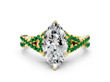 Yellow gold Marquise Cut Diamond with Emerald side stone Halo Twist Band Solitaire Prong Setting Ring_42
