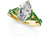 Yellow gold Marquise Cut Diamond with Emerald side stone Halo Twist Band Solitaire Prong Setting Ring_43