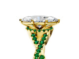 Yellow gold Marquise Cut Diamond with Emerald side stone Halo Twist Band Solitaire Prong Setting Ring_47