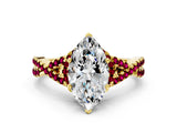 Yellow gold Marquise Cut Diamond with Garnet side stone Halo Twist Band Solitaire Prong Setting Ring_12