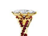 Yellow gold Marquise Cut Diamond with Garnet side stone Halo Twist Band Solitaire Prong Setting Ring_35