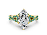 Yellow gold Marquise Cut Diamond with Green Sapphire side stone Halo Twist Band Solitaire Prong Setting Ring_12