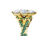 Yellow gold Marquise Cut Diamond with Green Sapphire side stone Halo Twist Band Solitaire Prong Setting Ring_17