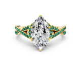Yellow gold Marquise Cut Diamond with Green Sapphire side stone Halo Twist Band Solitaire Prong Setting Ring_24