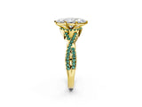 Yellow gold Marquise Cut Diamond with Green Sapphire side stone Halo Twist Band Solitaire Prong Setting Ring_26