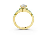 Yellow gold Marquise Cut Diamond with Green Sapphire side stone Halo Twist Band Solitaire Prong Setting Ring_27