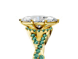 Yellow gold Marquise Cut Diamond with Green Sapphire side stone Halo Twist Band Solitaire Prong Setting Ring_29