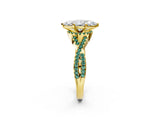 Yellow gold Marquise Cut Diamond with Green Sapphire side stone Halo Twist Band Solitaire Prong Setting Ring_32