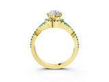 Yellow gold Marquise Cut Diamond with Green Sapphire side stone Halo Twist Band Solitaire Prong Setting Ring_33