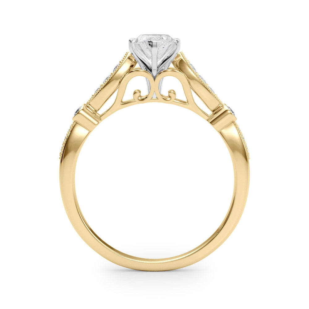 Yellow gold Marquise Cut Diamond with Milgrain Marquise and Bezel Accents on a Solitaire Band with Prong Setting 2