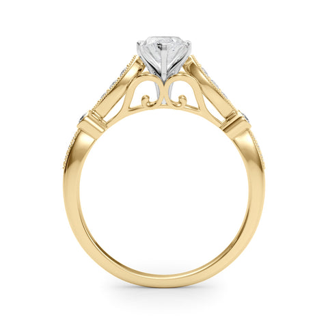 Yellow gold Marquise Cut Diamond with Milgrain Marquise and Bezel Accents on a Solitaire Band with Prong Setting 2