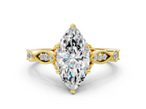 Yellow gold Marquise Cut Diamond with Milgrain Marquise and Bezel Accents on a Solitaire Band with Prong Setting_194