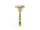 Yellow gold Marquise Cut Diamond with Milgrain Marquise and Bezel Accents on a Solitaire Band with Prong Setting_196