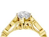Yellow gold Marquise Cut Diamond with Milgrain Marquise and Bezel Accents on a Solitaire Band with Prong Setting_198