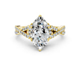 Yellow gold Marquise Cut Diamond with Moissanite side stone Halo Twist Band Solitaire Prong Setting Ring_24