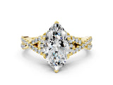 Yellow gold Marquise Cut Diamond with Moissanite side stone Halo Twist Band Solitaire Prong Setting Ring_30