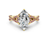 Yellow gold Marquise Cut Diamond with Morganite side stone Halo Twist Band Solitaire Prong Setting Ring_12