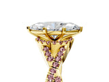 Yellow gold Marquise Cut Diamond with Morganite side stone Halo Twist Band Solitaire Prong Setting Ring_17