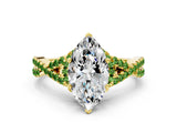 Yellow gold Marquise Cut Diamond with Peridot side stone Halo Twist Band Solitaire Prong Setting Ring_12