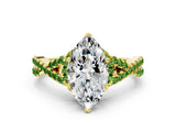 Yellow gold Marquise Cut Diamond with Peridot side stone Halo Twist Band Solitaire Prong Setting Ring_30