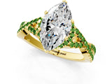 Yellow gold Marquise Cut Diamond with Peridot side stone Halo Twist Band Solitaire Prong Setting Ring_31