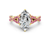 Yellow gold Marquise Cut Diamond with Pink Sapphire side stone Halo Twist Band Solitaire Prong Setting Ring_12