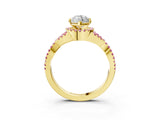Yellow gold Marquise Cut Diamond with Pink Sapphire side stone Halo Twist Band Solitaire Prong Setting Ring_15