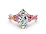 Yellow gold Marquise Cut Diamond with Pink Sapphire side stone Halo Twist Band Solitaire Prong Setting Ring_42