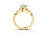 Yellow gold Marquise Cut Diamond with Pink Sapphire side stone Halo Twist Band Solitaire Prong Setting Ring_45