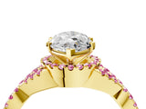 Yellow gold Marquise Cut Diamond with Pink Sapphire side stone Halo Twist Band Solitaire Prong Setting Ring_46