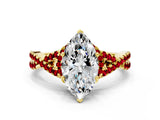 Yellow gold Marquise Cut Diamond with Ruby side stone Halo Twist Band Solitaire Prong Setting Ring_12