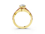 Yellow gold Marquise Cut Diamond with Ruby side stone Halo Twist Band Solitaire Prong Setting Ring_15